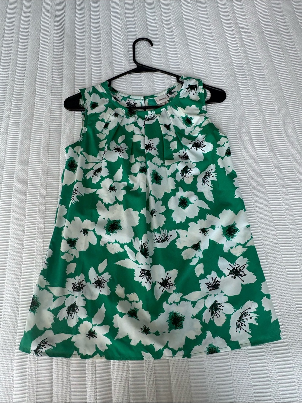 Green Floral Sleeveless A-Line Top